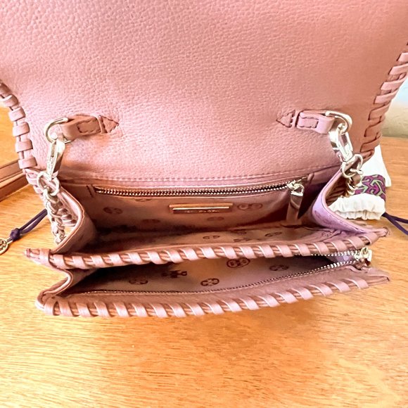 Tory Burch Crossbody Bag Marion Combo Maple Sugar Mauve Pink Leather Whipstitch - Picture 10 of 11